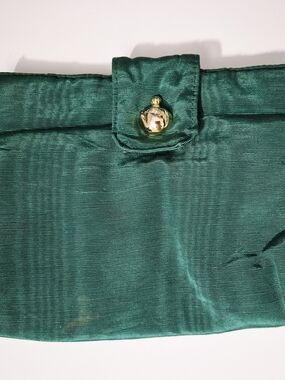 Emerald Green Satin Clutch with Gold Accent Closure